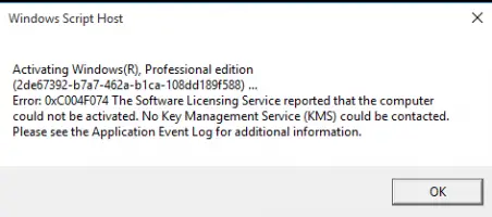Windows Activation error 0xC004F074