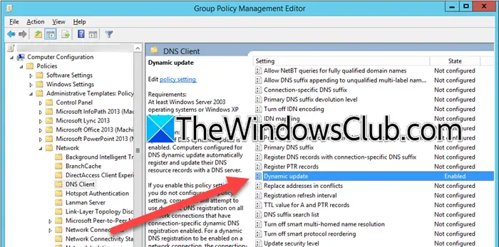 Windows client does not register in DNS