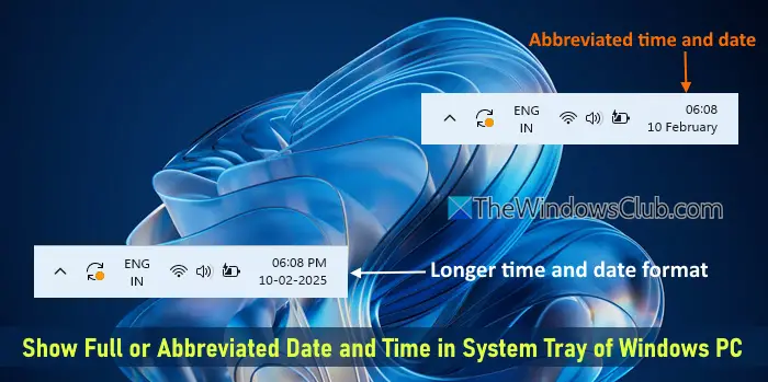 show full abbreviated date time system tray