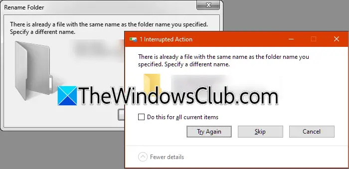 There is already a file with the same name as the folder